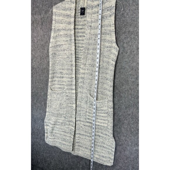 Gap Gray Ivory & Blue Sweater Vest Long Duster Open Cardigan Size M - Picture 2 of 10